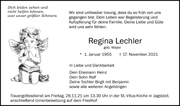 Traueranzeige von Regina Lechler von Schwäbische Post