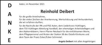 Traueranzeige von Reinhold Deibert von Schwäbische Post