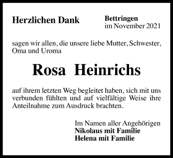 Traueranzeige von Rosa Heinrichs von Gmünder Tagespost