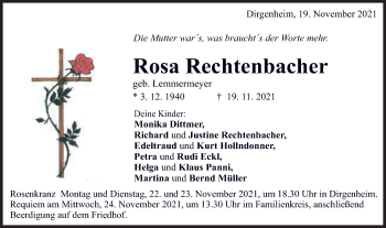 Traueranzeige von Rosa Rechtenbacher von Schwäbische Post