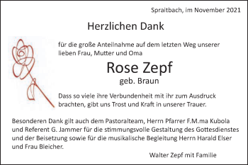 Traueranzeige von Rose Zepf von Gmünder Tagespost