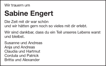 Traueranzeige von Sabine Engert von Gmünder Tagespost