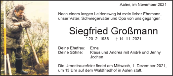 Traueranzeige von Siegfried Großmann von Schwäbische Post