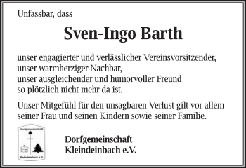 Traueranzeige von Sven-Ingo Barth von Gmünder Tagespost