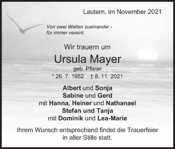 Traueranzeige von Ursula Mayer von Gmünder Tagespost