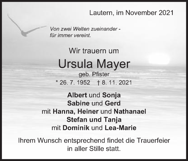  Traueranzeige für Ursula Mayer vom 16.11.2021 aus Gmünder Tagespost