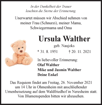 Traueranzeige von Ursula Walther von Schwäbische Post