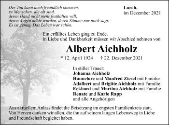 Traueranzeige von Albert Aichholz von Gmünder Tagespost