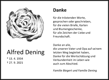 Traueranzeige von Alfred Dening von Gmünder Tagespost