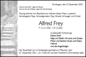 Traueranzeige von Alfred Frey von Gmünder Tagespost