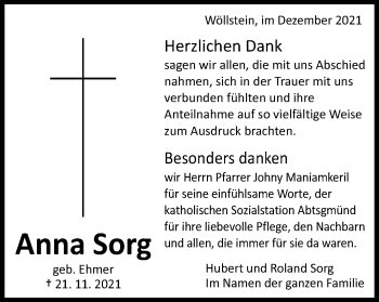 Traueranzeige von Anna Sorg von Kocher-Lein-Bote