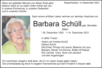 Traueranzeige von Barbara Schüll