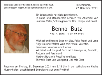 Traueranzeige von Benno Butz