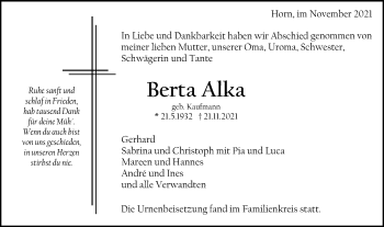 Traueranzeige von Berta Alka von Gmünder Tagespost