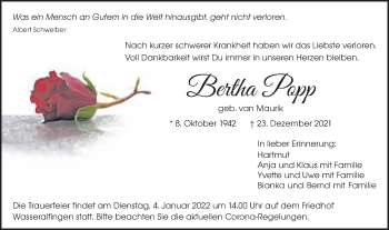 Traueranzeige von Bertha Popp von Schwäbische Post