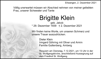Traueranzeige von Brigitte Klein von Schwäbische Post