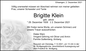 Traueranzeige von Brigitte Klein