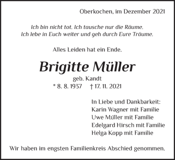 Traueranzeige von Brigitte Müller von Amtsblatt_Oko