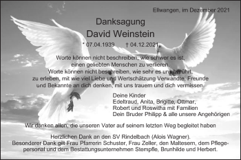Traueranzeige von David Weinstein von Schwäbische Post
