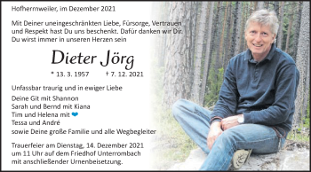 Traueranzeige von Dieter Jörg von Schwäbische Post