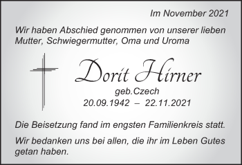 Traueranzeige von Dorit Hirner von Schwäbische Post