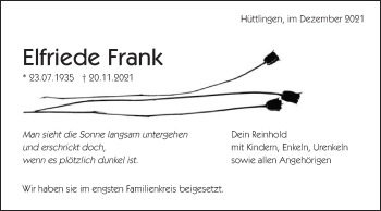 Traueranzeige von Elfriede Frank von Schwäbische Post