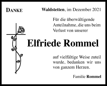 Traueranzeige von Elfriede Rommel von Gmünder Tagespost