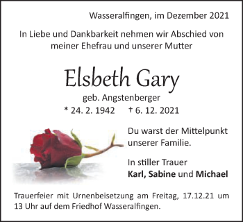 Traueranzeige von Elsbeth Gary von Schwäbische Post