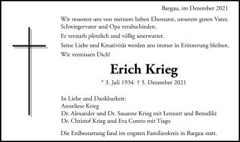 Traueranzeige von Erich Krieg von Gmünder Tagespost