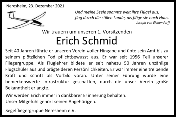 Traueranzeige von Erich Schmid von Schwäbische Post