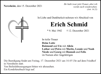 Traueranzeige von Erich Schmid von Schwäbische Post