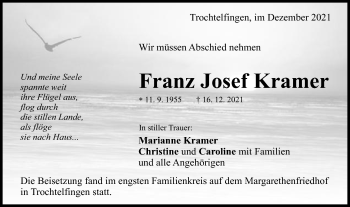Traueranzeige von Franz Josef Kramer von Schwäbische Post
