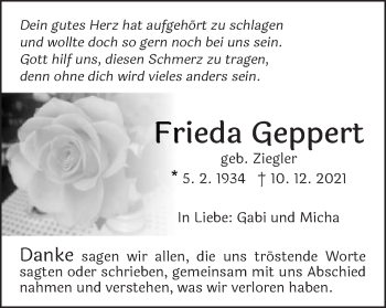 Traueranzeige von Frieda Geppert von Schwäbische Post