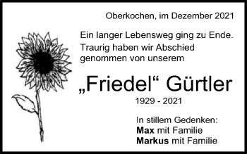 Traueranzeige von Friedel Gürtler von Amtsblatt_Oko