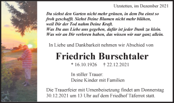 Traueranzeige von Friedrich Burschtaler von Gmünder Tagespost