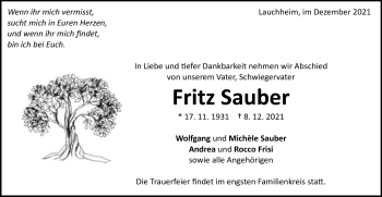 Traueranzeige von Fritz Sauber von Schwäbische Post