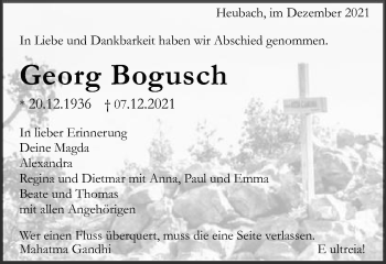 Traueranzeige von Georg Bogusch von Gmünder Tagespost