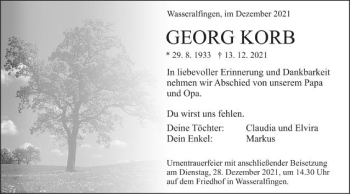 Traueranzeige von Georg Korb von Schwäbische Post