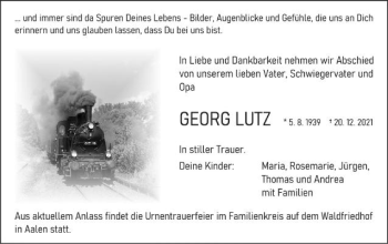 Traueranzeige von Georg Lutz von Schwäbische Post