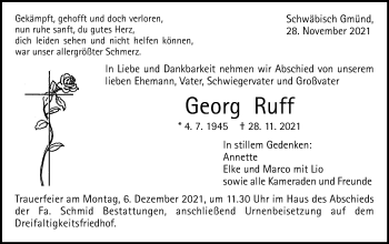 Traueranzeige von Georg Ruff von Gmünder Tagespost