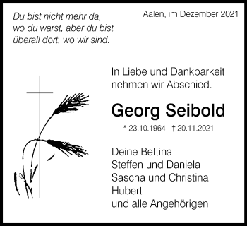 Traueranzeige von Georg Seibold von Schwäbische Post