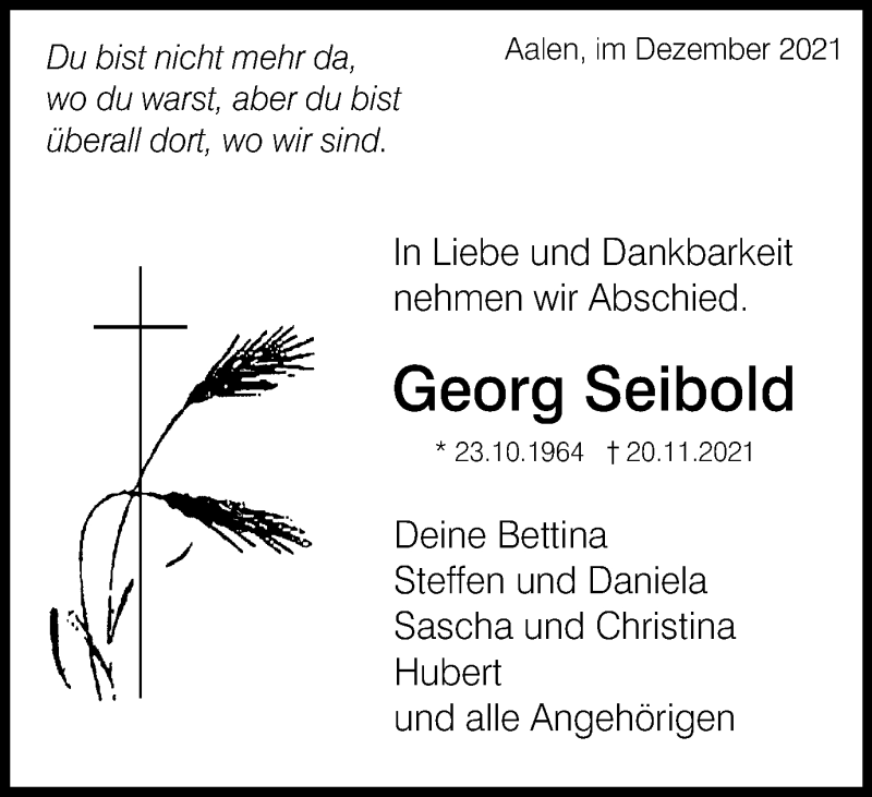  Traueranzeige für Georg Seibold vom 02.12.2021 aus Schwäbische Post