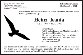 Traueranzeige von Heinz Kania von Gmünder Tagespost