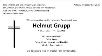 Traueranzeige von Helmut Grupp von Schwäbische Post