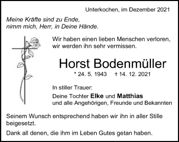 Traueranzeige von Horst Bodenmüller von Schwäbische Post