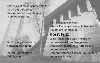 Traueranzeige von Horst Fritz von Gmünder Tagespost