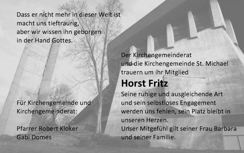  Traueranzeige für Horst Fritz vom 01.12.2021 aus Gmünder Tagespost