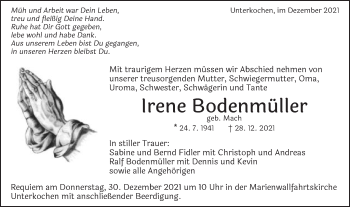 Traueranzeige von Irene Bodenmüller von Schwäbische Post