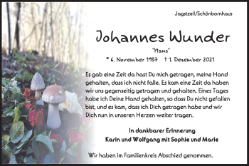 Traueranzeige von Johannes Wunder von Schwäbische Post