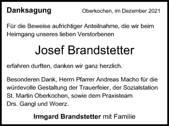 Traueranzeige von Josef Brandstetter von Amtsblatt_Oko